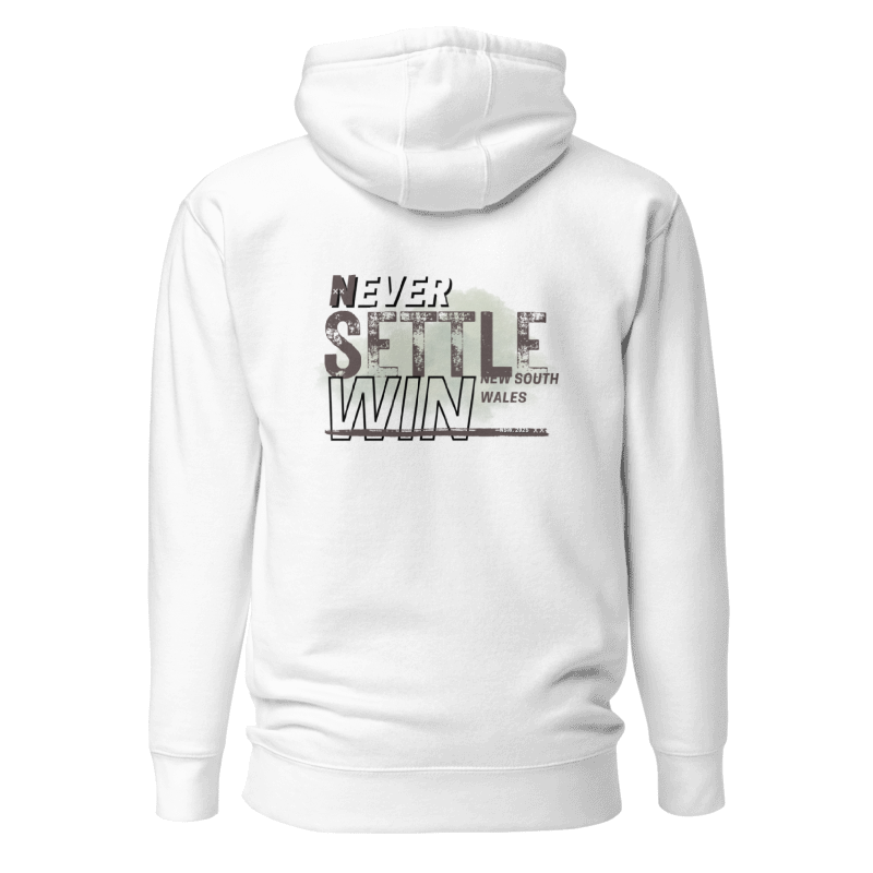 NSW Vibes: Never Settle Win, New South Wales - Unisex Pocket Hoodie - White