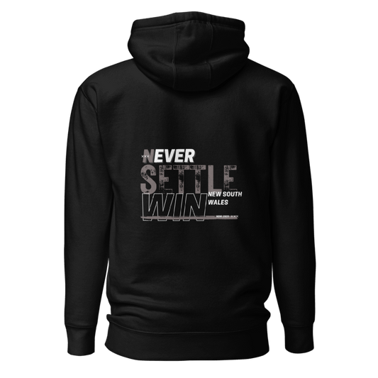 NSW Vibes: Never Settle Win, New South Wales - Unisex Pocket Hoodie - Black