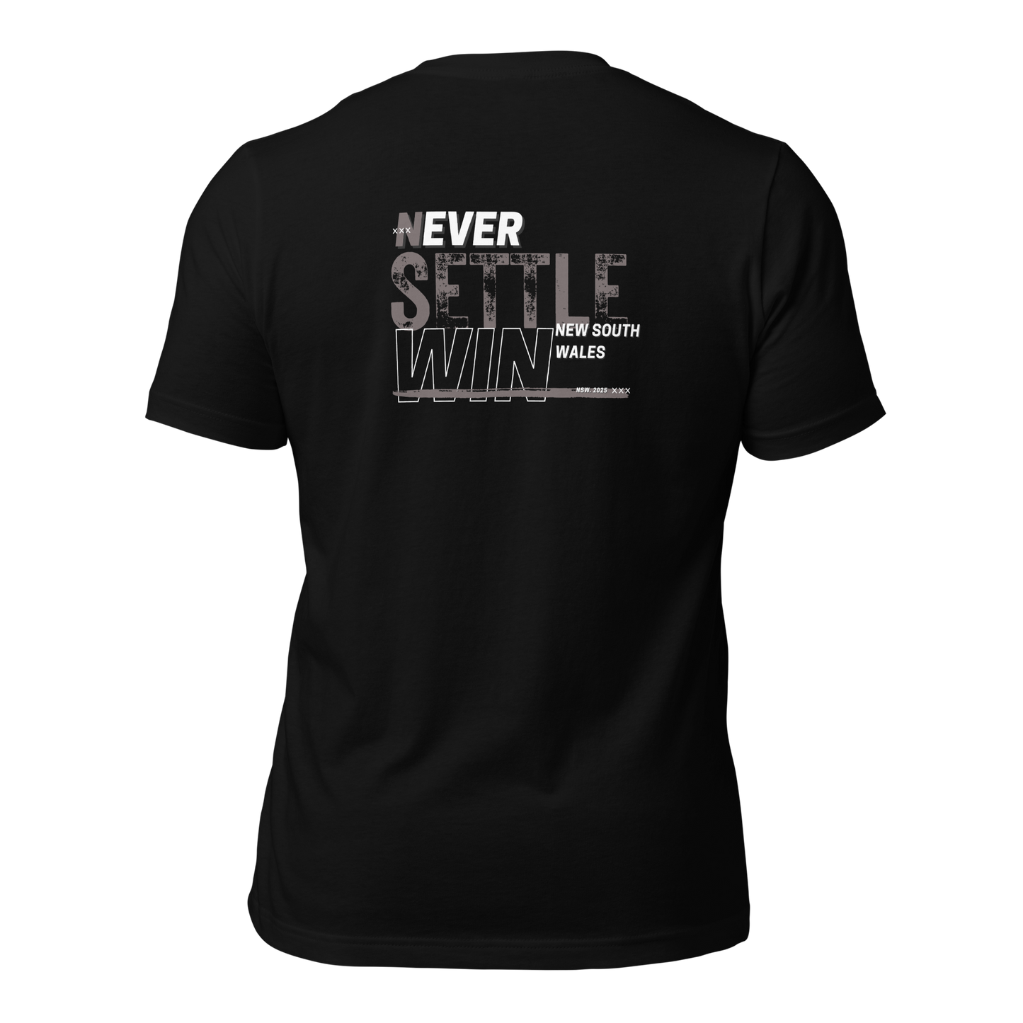 NSW Vibes - Never Settle Win - New South Wales - Mens T-Shirt - Plain Black